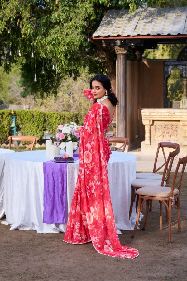 YNF 7010 Red Color Weightless Marbal Floral Printed Pearl Lace Saree Casual, Wedding, Festive, Events . Expected Delivery  4-6 Working Days @1599/- only                                                                                | Sarees, Bollywood Sarees, Creative Sarees, Designer Sarees, Embroidered Sarees, Ethnic Saree, Modern Digital sarees, Party Wear Sarees