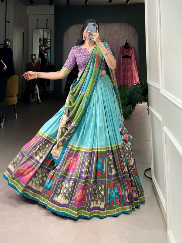 LNB 1235 Sky Blue Color Tasar Silk Kalamkari With Foil Work Lehenga Choli Wedding, Party, Festive, Events Etc. Delivery 4-6 Working Days Rs 2499 | Lehenga, Bollywood Lehenga, Creative Lehenga, Designer Lehenga, Embroidered Lehenga, Party Wear Lehenga