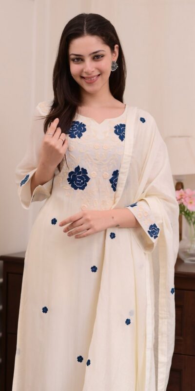 BE 382 White Color Roman Silk Embroidery Work Salwar Suit Casual, Wedding, Festive, Events . Expected Delivery 4-6 Working Days @1949/- only | Jump Suits, Tops & Bottoms, Track Suits, Salwar suit, Casual Suits, Creative suits, Designer Suits, Palazzo Suits, Party Wear Suits, Patiala Suits, Straight Suits, Trendy Wear