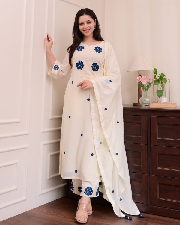 BE 382 White Color Roman Silk Embroidery Work Salwar Suit Casual, Wedding, Festive, Events . Expected Delivery  4-6 Working Days @1949/- only      | Jump Suits, Tops & Bottoms, Track Suits, Salwar suit, Casual Suits, Creative suits, Designer Suits, Palazzo Suits, Party Wear Suits, Patiala Suits, Straight Suits, Trendy Wear