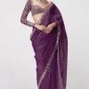 DF 3429 Wine Color Faux Georgette 5mm Sequence Work Saree Casual, Wedding, Festive, Events . Expected Delivery  4-6 Working Days @2199/- only                                                 | Sarees, Bollywood Sarees, Creative Sarees, Designer Sarees, Embroidered Sarees, Ethnic Saree, Modern Digital sarees, Party Wear Sarees