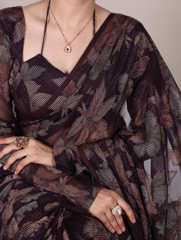 YNF 7052 Wine Color Lurex Brasso Floral Viscose Brasso Saree Casual, Wedding, Festive, Events . Expected Delivery  4-6 Working Days @1799/- only                                                                                | Sarees, Bollywood Sarees, Creative Sarees, Designer Sarees, Embroidered Sarees, Ethnic Saree, Modern Digital sarees, Party Wear Sarees