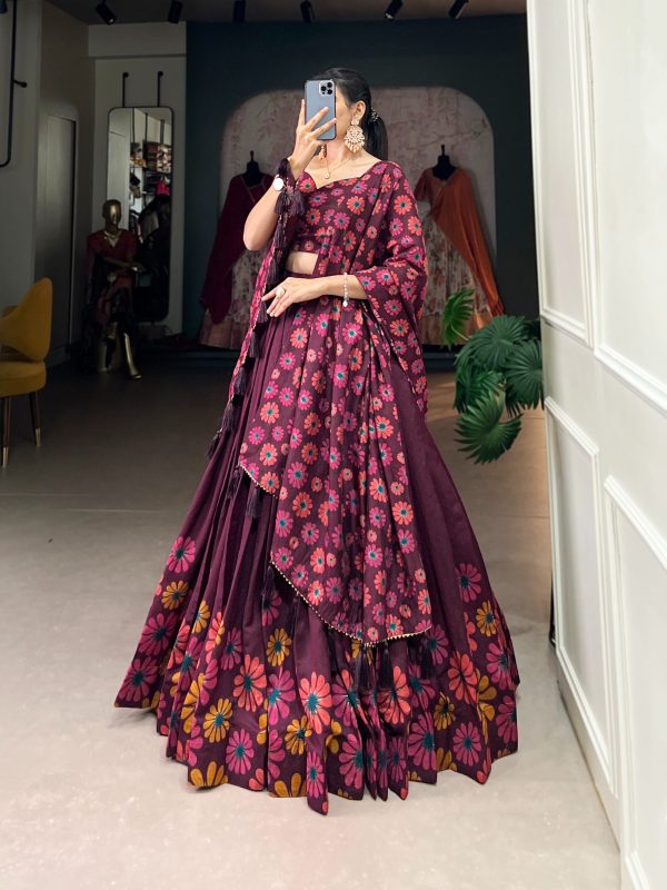 LNB 1232 Wine Color Tasar Silk Floral Print With Foil Work Lehenga Choli Wedding, Party, Festive, Events Etc. Delivery 4-6 Working Days Rs 2149 | Lehenga, Bollywood Lehenga, Creative Lehenga, Designer Lehenga, Embroidered Lehenga, Party Wear Lehenga