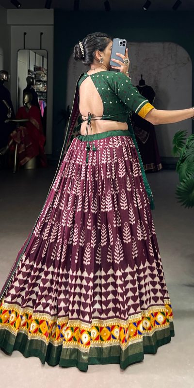 LNB 1732 Wine Color Tasar Silk Print Foil Work Real Mirror Gamthi Work Lehenga Choli Wedding, Party, Festive, Events Etc. Delivery 4-6 Working Days Rs 2999 | Lehenga, Bollywood Lehenga, Creative Lehenga, Designer Lehenga, Embroidered Lehenga, Party Wear Lehenga