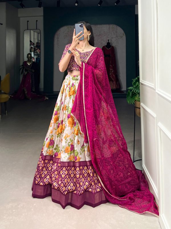 LNB 1689 Wine Color Tussar Silk Floral And Patola Print With Foil Work Lehenga Choli Wedding, Party, Festive, Events Etc. Delivery 4-6 Working Days Rs 2099 | Lehenga, Bollywood Lehenga, Creative Lehenga, Designer Lehenga, Embroidered Lehenga, Party Wear Lehenga