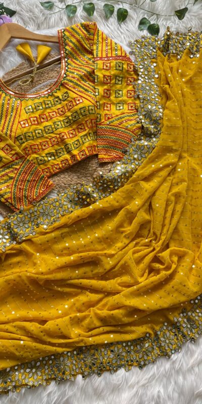 DF 3453 Yellow Color Faux Georgette 5mm Sequence Work Casual, Wedding, Festive, Events . Expected Delivery 4-6 Working Days @2099/- only | Sarees, Bollywood Sarees, Creative Sarees, Designer Sarees, Embroidered Sarees, Ethnic Saree, Modern Digital sarees, Party Wear Sarees