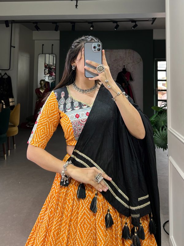 LNB 1712 Yellow Color Rayon Bandhej Ajarakh Print Embossed Gota Lace Lehenga Choli Wedding, Party, Festive, Events Etc. Delivery 4-6 Working Days Rs 1999 | Lehenga, Bollywood Lehenga, Creative Lehenga, Designer Lehenga, Embroidered Lehenga, Party Wear Lehenga