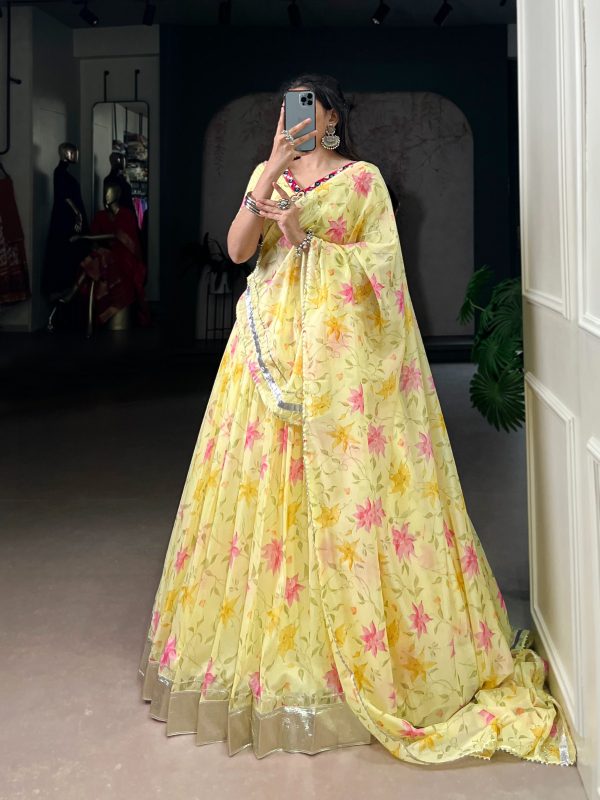 LNB 1716 Yellow Color Tabby Silk Floral Print Embossed Design Lace Lehenga Choli Wedding, Party, Festive, Events Etc. Delivery 4-6 Working Days Rs 2499 | Lehenga, Bollywood Lehenga, Creative Lehenga, Designer Lehenga, Embroidered Lehenga, Party Wear Lehenga