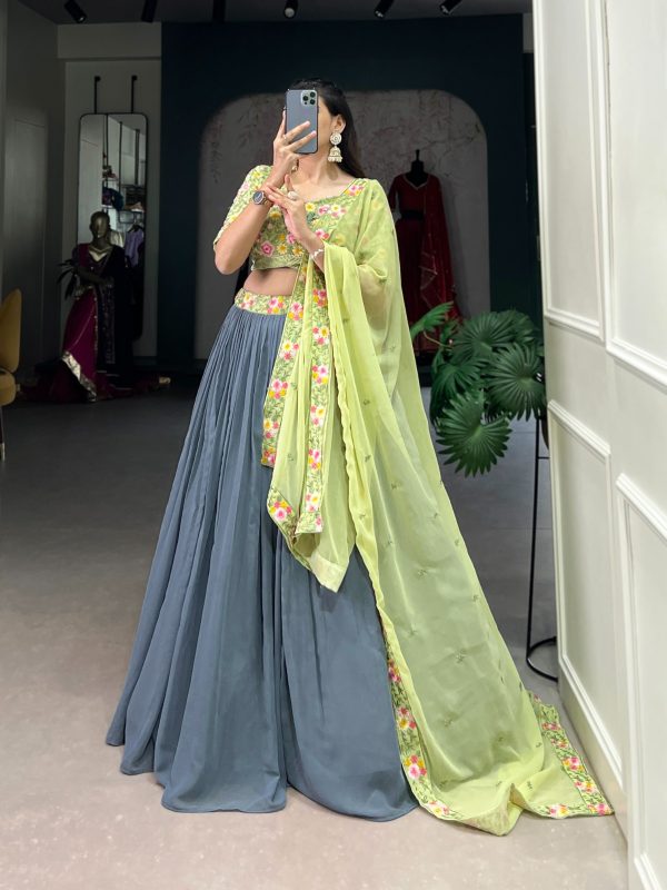 LNB 1402 Grey Georgette Sequins Work & Embroidery Work Lehenga Choli in . Introductory Price ₹2399. Delivery 4-6 Working Days. Shop now. | Lehenga, Bollywood Lehenga, Creative Lehenga, Designer Lehenga, Embroidered Lehenga, Party Wear Lehenga