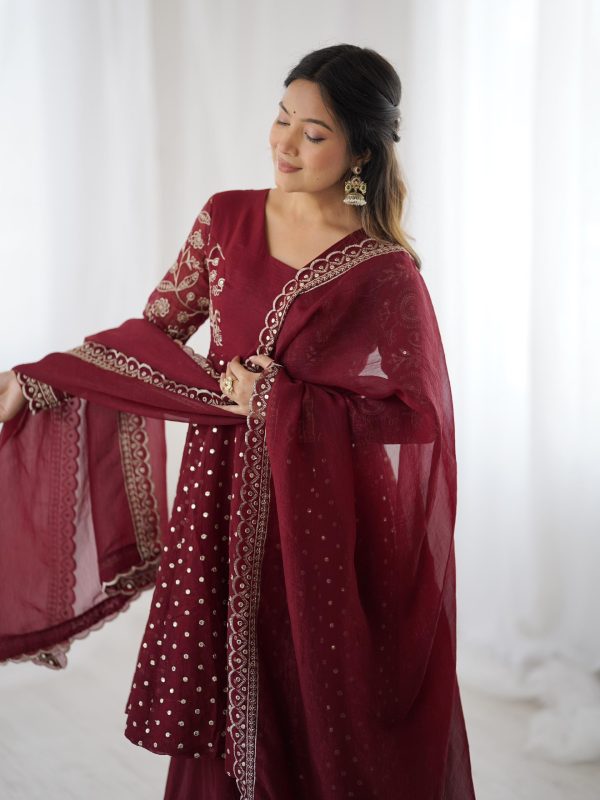 ZSR 3134 Maroon Maroon Crunchy Silk Salwar Suit Perfect for Wedding, Party, Sangeet, Anniversary, Housewarming Introductory Price ₹2399. Delivery 4-6 | Jump Suits, Salwar suit, Casual Suits, Creative suits, Designer Suits, Palazzo Suits, Party Wear Suits, Patiala Suits, Straight Suits