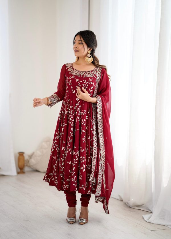SRK 5299 Maroon Faux Georgette With Sequence Work Perfect for Wedding, Party, Temple Visit, Ganesh Chaturthi Festive, Events, 4-6 Working Days At 2149 | Gowns, Bollywood Gowns, Creative Gowns, Designer Gowns, Embroidered Gowns, Party Wear Gowns