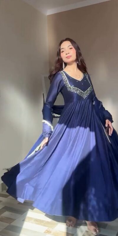 VLM 238 Navy Blue in Star Georgette. Lace Work Gown Wedding, Party, Festive, Events at ₹1999 only. Delivery 4-6 Working Days. Shop now. | Gowns, Bollywood Gowns, Creative Gowns, Designer Gowns, Embroidered Gowns, Party Wear Gowns