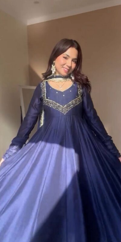 VLM 238 Navy Blue in Star Georgette. Lace Work Gown Wedding, Party, Festive, Events at ₹1999 only. Delivery 4-6 Working Days. Shop now. | Gowns, Bollywood Gowns, Creative Gowns, Designer Gowns, Embroidered Gowns, Party Wear Gowns