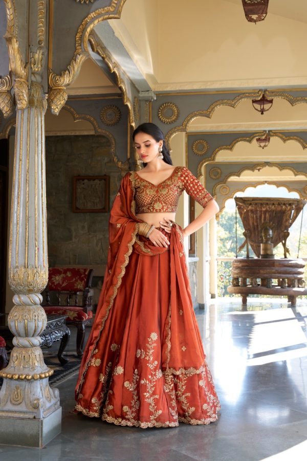 LNB 1427 Orange Rangoli Silk With Sequins Work & Embroidery Work Lehenga Choli. Exclusive Offer ₹3499. Delivery 4-6 Working Days. At 3499 | Lehenga, Bollywood Lehenga, Creative Lehenga, Designer Lehenga, Embroidered Lehenga, Party Wear Lehenga