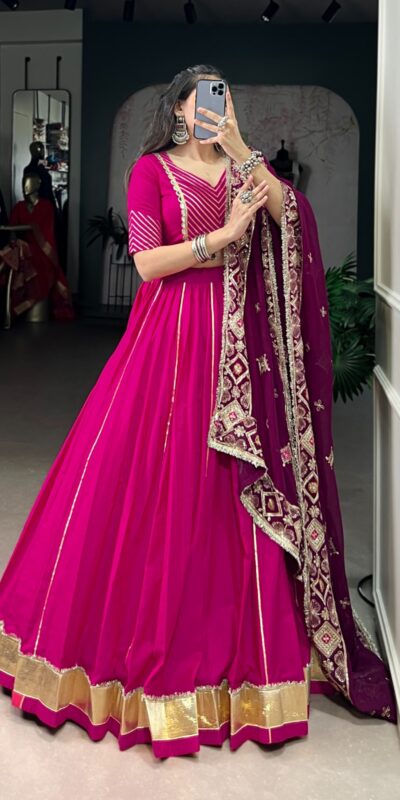 LNB 1708 Pink Cotton With Mirror Work & Zari Work Lehenga Choli Available at ₹3199 only. Delivery 4-6 Working Days. Shop now. | Lehenga, Bollywood Lehenga, Creative Lehenga, Designer Lehenga, Embroidered Lehenga, Party Wear Lehenga