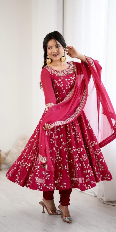 SRK 5299 Pink Faux Georgette With Sequence Work Perfect for Wedding, Party, Lohri, Temple Visit, Ganesh Chaturthi Festive, Events, 4-6 Working Days At 2149 | Gowns, Bollywood Gowns, Creative Gowns, Designer Gowns, Embroidered Gowns, Party Wear Gowns