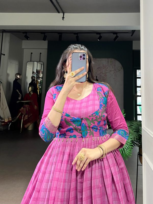 YNF 5034 Pink Polyester Viscose Chanderi Zari Work & Lace Work Gown in . Affordable Price ₹1799. Delivery 4-6 Working Days. Shop now. | Gowns, Bollywood Gowns, Creative Gowns, Designer Gowns, Embroidered Gowns, Party Wear Gowns