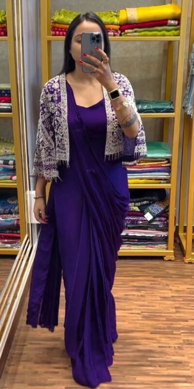 ST 1086 Purple Color Chinnon With Fully Embroidery Koti Ready To Wear Saree Wedding Party, Festive, Events Etc.4-6 Working Days@2049/- only | Sarees, Bollywood Sarees, Creative Sarees, Designer Sarees, Embroidered Sarees, Ethnic Saree, Modern Digital sarees, Party Wear Sarees