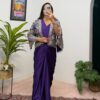 Purple Chinnon Fully Embroidery Koti Saree