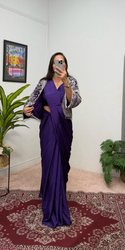ST 1086 Purple Color Chinnon With Fully Embroidery Koti Ready To Wear Saree Wedding Party, Festive, Events Etc.4-6 Working Days@2049/- only | Sarees, Bollywood Sarees, Creative Sarees, Designer Sarees, Embroidered Sarees, Ethnic Saree, Modern Digital sarees, Party Wear Sarees