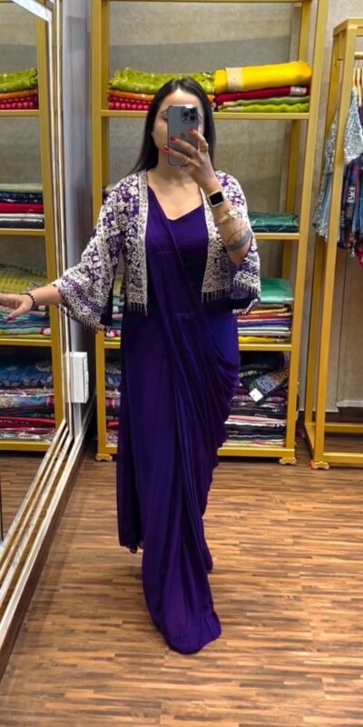 ST 1086 Purple Color Chinnon With Fully Embroidery Koti Ready To Wear Saree Wedding Party, Festive, Events Etc.4-6 Working Days@2049/- only | Sarees, Bollywood Sarees, Creative Sarees, Designer Sarees, Embroidered Sarees, Ethnic Saree, Modern Digital sarees, Party Wear Sarees
