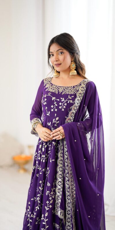 SRK 5299 Purple Georgette With Sequence Work Perfect for Wedding, Party, Lohri, Temple Visit, Ganesh Chaturthi Festive, Events, 4-6 Working Days At 2149 | Gowns, Bollywood Gowns, Creative Gowns, Designer Gowns, Embroidered Gowns, Party Wear Gowns