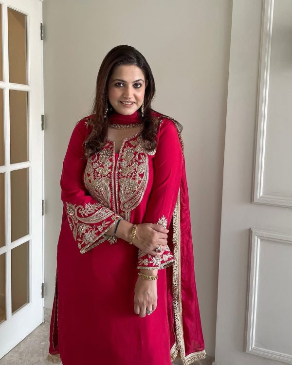ZSR 3097 Red Pure Chinnon Silk With Embroidery Sequence Work With Full Sleeve Salwar Suit Wedding, Party, Festive, Events Exclusive Offer ₹1899. D | Jump Suits, Tops & Bottoms, Track Suits, Salwar suit, Casual Suits, Creative suits, Designer Suits, Palazzo Suits, Party Wear Suits, Patiala Suits, Straight Suits, Trendy Wear