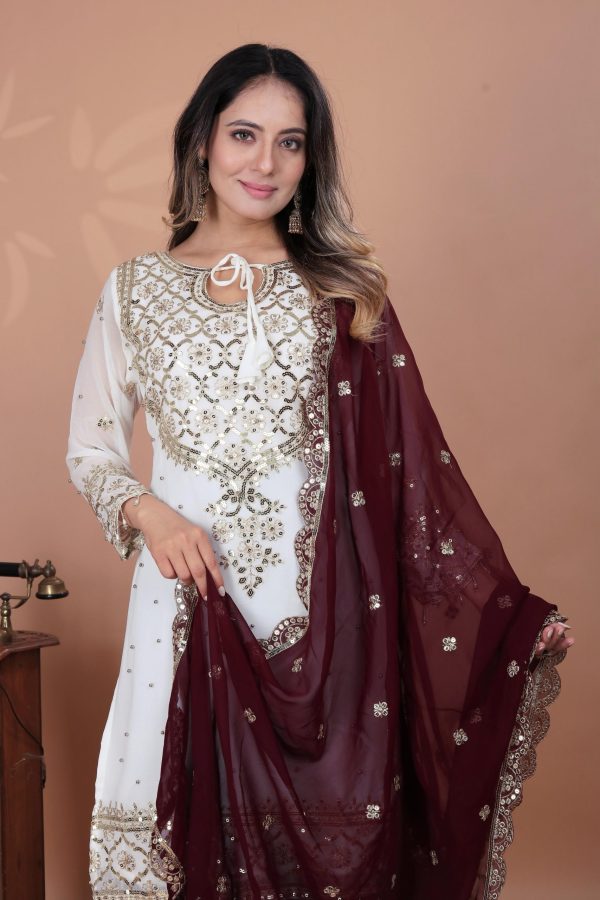 ZSR 3119 White Heavy Faux Georgette With 5mm Embroidery Sequence Work With Full Sleeve Salwar Suit Wedding, Party, Festive, Events Festive Deal ₹ | Jump Suits, Tops & Bottoms, Track Suits, Salwar suit, Casual Suits, Creative suits, Designer Suits, Palazzo Suits, Party Wear Suits, Patiala Suits, Straight Suits, Trendy Wear