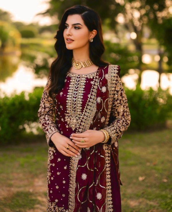 SRK 5238 Wine Faux Georgette With 5mm Embroidery Sequence Work with Beads Work Wedding, Party, Festive, Events, 4-6 Working Days At 2399 | Jump Suits, Salwar suit, Casual Suits, Creative suits, Designer Suits, Palazzo Suits, Party Wear Suits, Patiala Suits, Straight Suits