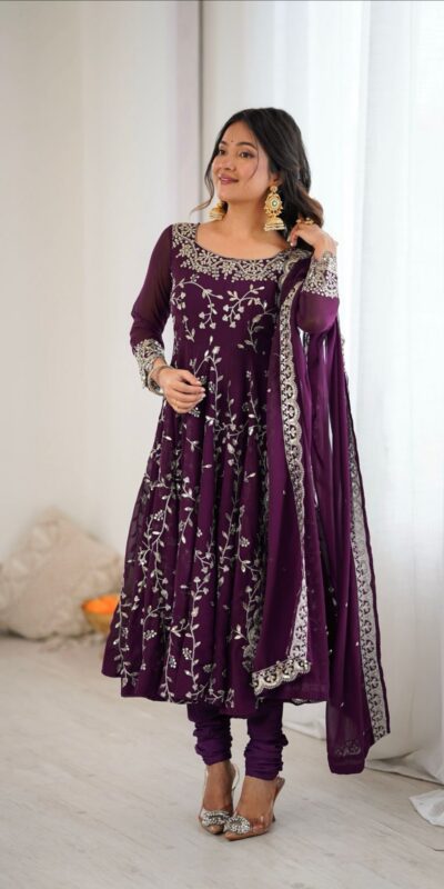 SRK 5299 Wine Georgette With Sequence Work Perfect for Wedding, Party, Lohri, Temple Visit, Ganesh Chaturthi Festive, Events, 4-6 Working Days At 2149 | Gowns, Bollywood Gowns, Creative Gowns, Designer Gowns, Embroidered Gowns, Party Wear Gowns