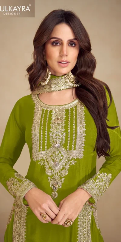 Alternative view of Mahendi Chinon Multi Embroidery Work Salwar Suit