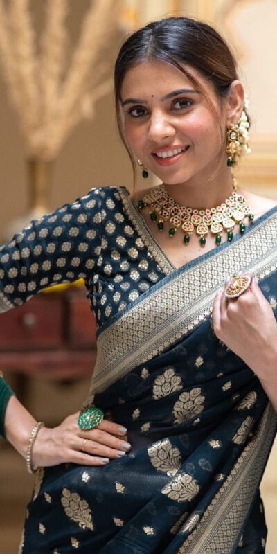 KPR 190 Navy Blue Soft Lichi Silk Jacquard Work Saree with Designer Work Wedding, Party, Festive, Events, Deal ₹1399. Delivery 4-6 Working Days. Shop now. | Sarees, Bollywood Sarees, Creative Sarees, Designer Sarees, Embroidered Sarees, Ethnic Saree, Modern Digital sarees, Party Wear Sarees