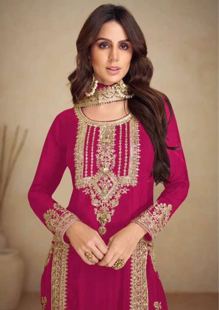Pink Chinon Multi Embroidery Work Salwar Suit