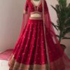 Red Georgette Embroidery Sequence Lehenga Choli