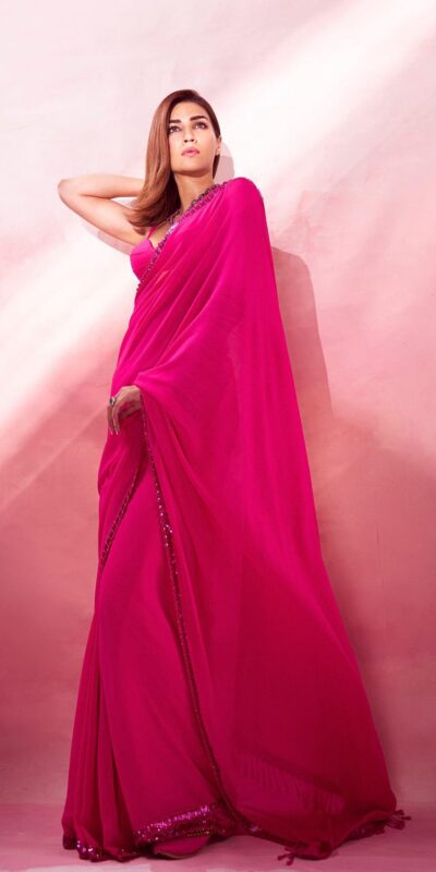 Alternative view of Pink Georgette Embroidery Dual Sequence Saree