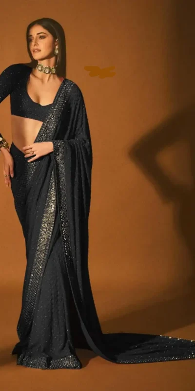 DF 3465 Black Faux Georgette Saree with Embroidery Work & Mirror Work. Affordable Price ₹2099. Delivery 4-6 Working Days. Shop now. | Sarees, Bollywood Sarees, Creative Sarees, Designer Sarees, Embroidered Sarees, Ethnic Saree, Modern Digital sarees, Party Wear Sarees