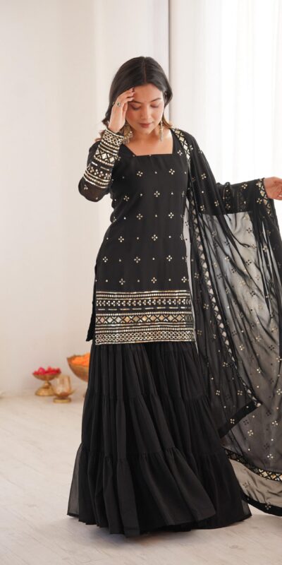 SRK 5317 Black Georgette Salwar Suit with Embroidery Work. Wedding, Party, Festive Best Price ₹2399. Delivery 4-6 Working Days. Shop now. | Jump Suits, Tops & Bottoms, Track Suits, Salwar suit, Casual Suits, Creative suits, Designer Suits, Palazzo Suits, Party Wear Suits, Patiala Suits, Straight Suits, Trendy Wear
