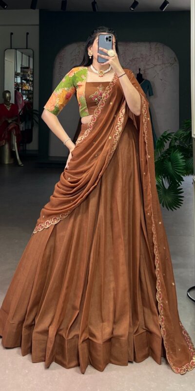 LNB 1068 Brown in Chocolate Crush Embroidery Work & Sequins Work Lehenga Choli . Available at ₹3349 only. Delivery 4-6 Working Days. Shop now. | Lehenga, Bollywood Lehenga, Creative Lehenga, Designer Lehenga, Embroidered Lehenga, Party Wear Lehenga