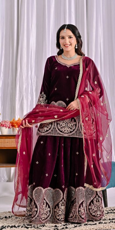 ND 5054 Maroon Embroidery Work Salwar Suit in Maroon Viscous Velvet. Available at ₹2449 only. Delivery 4-6 Working Days. Shop now. | Jump Suits, Tops & Bottoms, Track Suits, Salwar suit, Casual Suits, Creative suits, Designer Suits, Palazzo Suits, Party Wear Suits, Patiala Suits, Straight Suits, Trendy Wear