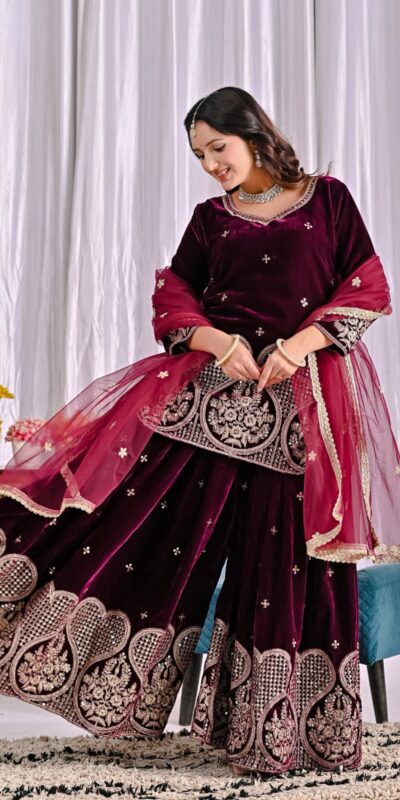 ND 5054 Maroon Embroidery Work Salwar Suit in Maroon Viscous Velvet. Available at ₹2449 only. Delivery 4-6 Working Days. Shop now. | Jump Suits, Tops & Bottoms, Track Suits, Salwar suit, Casual Suits, Creative suits, Designer Suits, Palazzo Suits, Party Wear Suits, Patiala Suits, Straight Suits, Trendy Wear