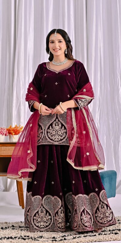 ND 5054 Maroon Embroidery Work Salwar Suit in Maroon Viscous Velvet. Available at ₹2449 only. Delivery 4-6 Working Days. Shop now. | Jump Suits, Tops & Bottoms, Track Suits, Salwar suit, Casual Suits, Creative suits, Designer Suits, Palazzo Suits, Party Wear Suits, Patiala Suits, Straight Suits, Trendy Wear
