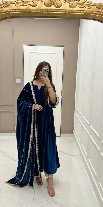 KF 1662 Navy Blue in Color Viscous Velvet Embroidery Work Gown . Exclusive Offer ₹2399. Delivery 4-6 Working Days. Shop now. | Gowns, Bollywood Gowns, Creative Gowns, Designer Gowns, Embroidered Gowns, Party Wear Gowns