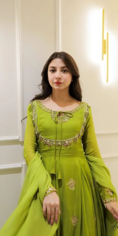 LG 2047 Parrot Green in Color Georgette Embroidery Work Gown . Wedding, Party, Festive, Events Grab it for ₹1949. Delivery 4-6 Working Days. Shop now. | Gowns, Bollywood Gowns, Creative Gowns, Designer Gowns, Embroidered Gowns, Party Wear Gowns