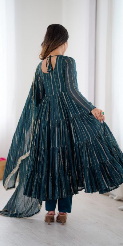 SRK 5305 Peacock Blue Color Mal Chanderi Gown with Mirror Work & Lace Work. Grab it for ₹2399. Delivery 4-6 Working Days. Shop now. | Gowns, Bollywood Gowns, Creative Gowns, Designer Gowns, Embroidered Gowns, Party Wear Gowns