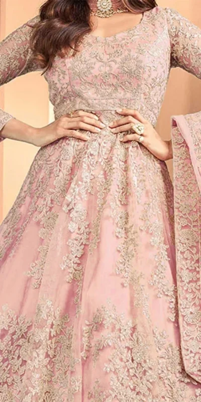Alternative view of Pink Heavy Net Embroidery Work Salwar Suit