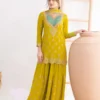 Lime Yellow Chinon Sequence Mirror Work Salwar Suit