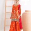 Orange Chinon Sequence Mirror Work Salwar Suit