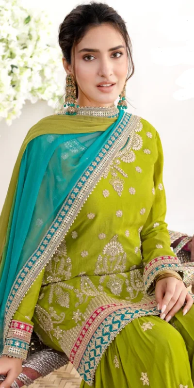 Alternative view of Mahendi Chinon Embroidery Mirror Work Salwar Suit