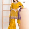 Yellow Chinon Embroidery Mirror Work Salwar Suit