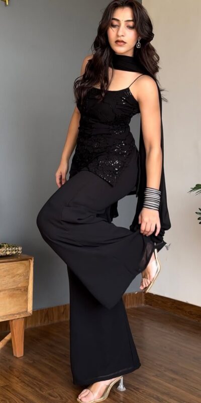 BD 1825 Black Faux Georgette Salwar Suit with Sequins Work & Embroidery Work. Affordable Price ₹1949. Delivery 4-6 Working Days. Shop now. | Jump Suits, Salwar suit, Casual Suits, Creative suits, Designer Suits, Palazzo Suits, Party Wear Suits, Patiala Suits, Straight Suits